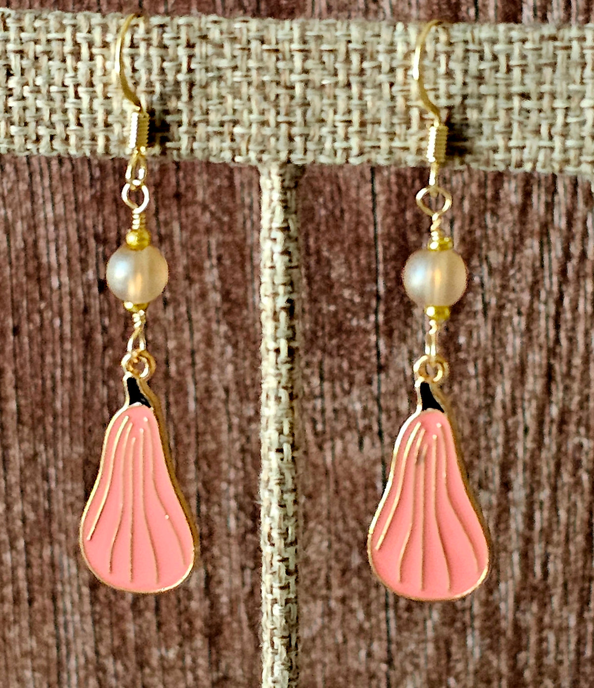 Fall Thanksgiving Peach Gourd Earrings with Frost Glass Beads on 14k GP Ear Wires