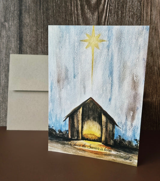 Christmas Greeting Card Watercolor Print 'Christ the Savior' 5x7" with Envelope