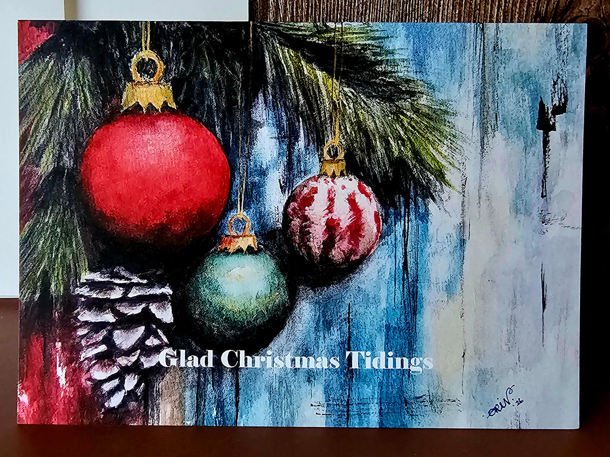 Christmas Greeting Card Watercolor Print 'Good Tidings' 5x7 with Envelope