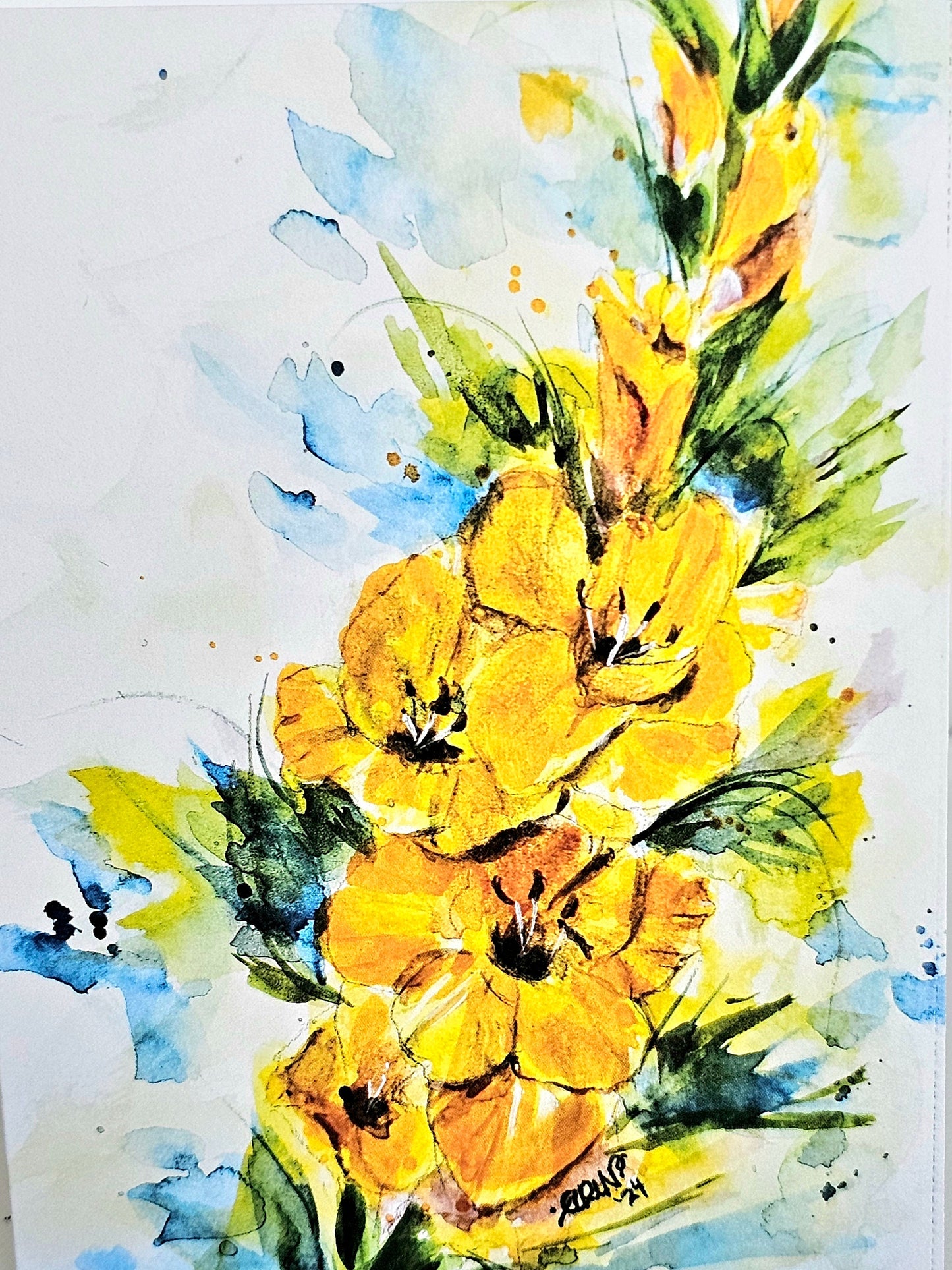 Watercolor Gladiola Greeting Card: Floral Art Print, 5x7 Blank Card