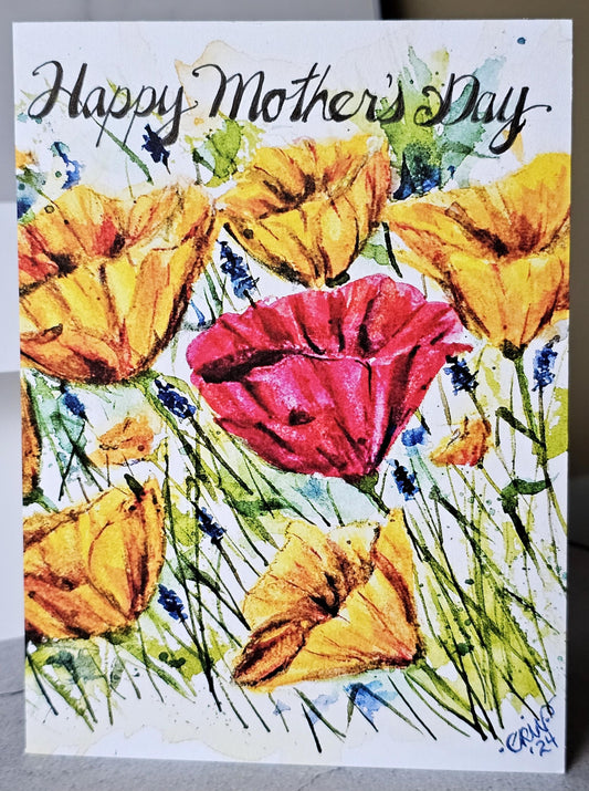 Watercolor Poppies Mother's Day Card: Original Art, 5x7 with Envelope