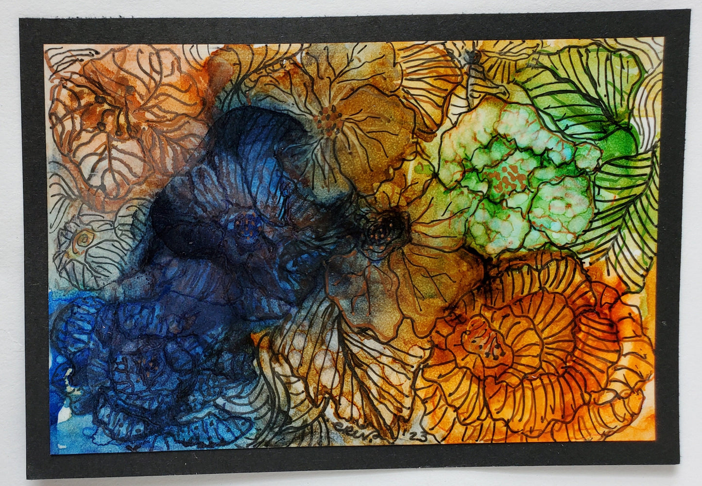 Abstract Colorful Floral Alcohol Ink Art Painting 6.5x4.5"