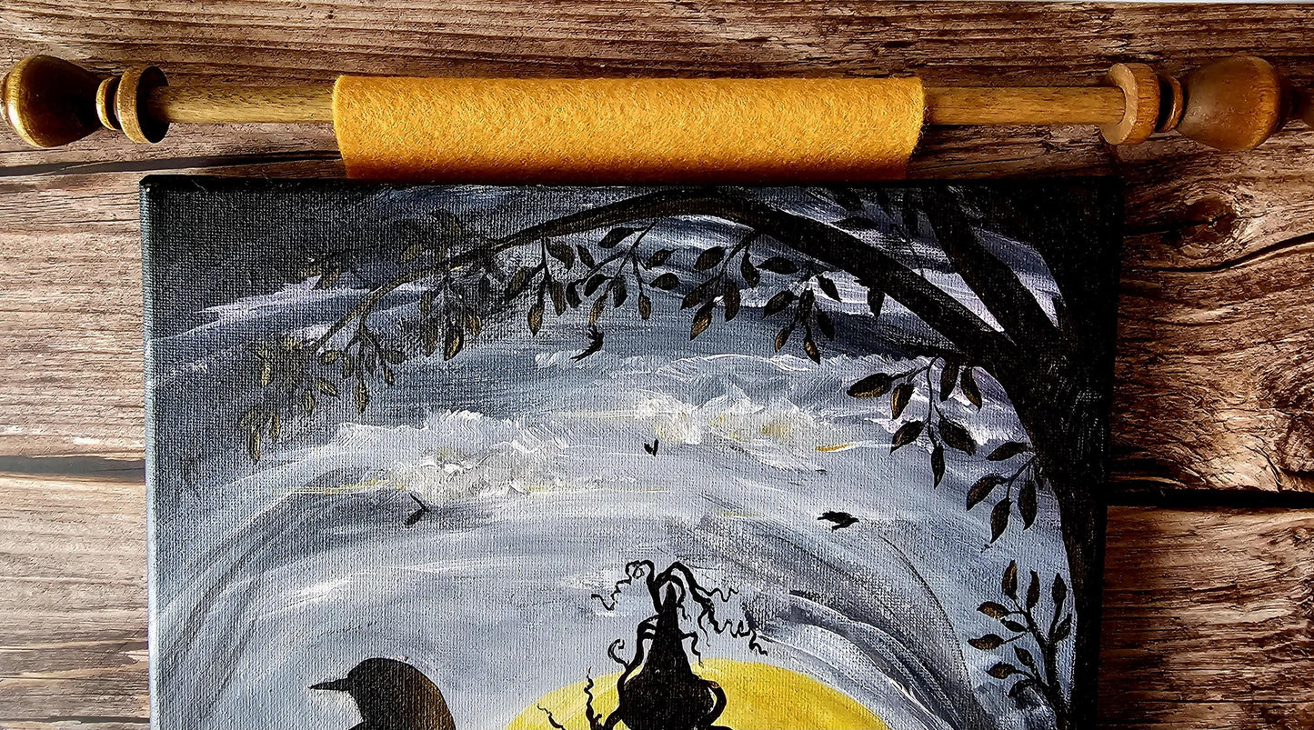 Original Acrylic Fall Painting: Lantern with Pumpkins, Dowel Hanger - 20x10