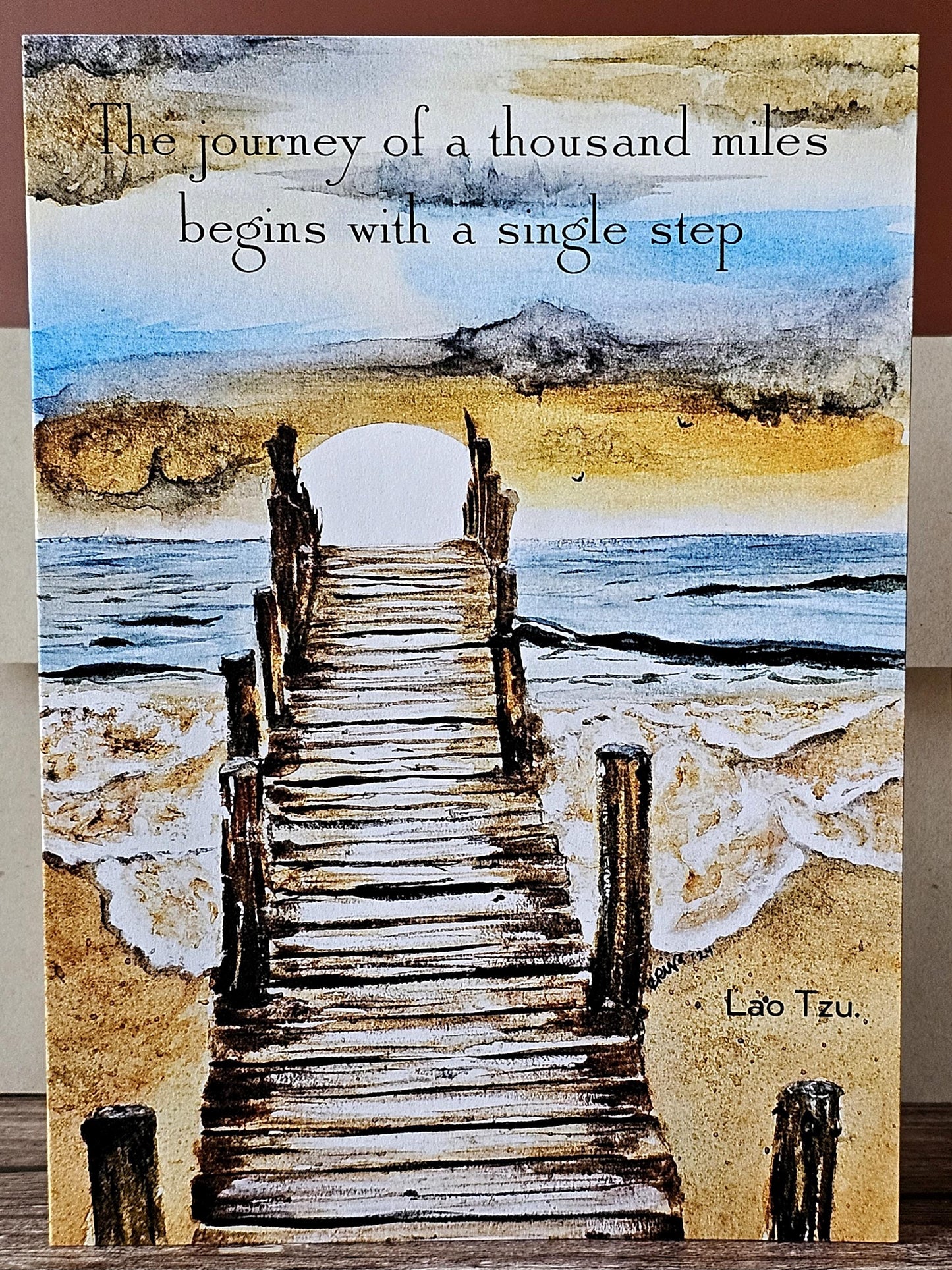 Watercolor Beach Greeting Card: Christian Art Print - The Journey