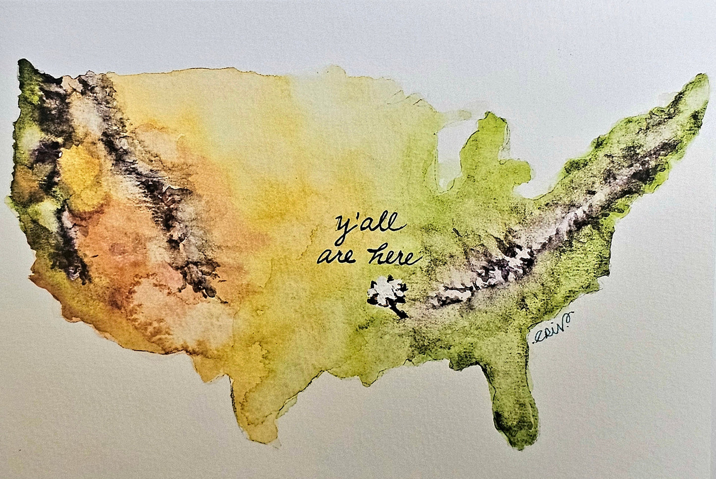 Watercolor Print Huntsville AL Map Greeting Card: 'Y'All Are Here' With Envelope