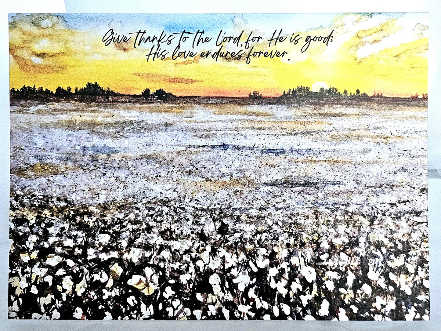 Set of 5 Watercolor 'Give Thanks' Christian Fall Art Greeting Cards (5x7)