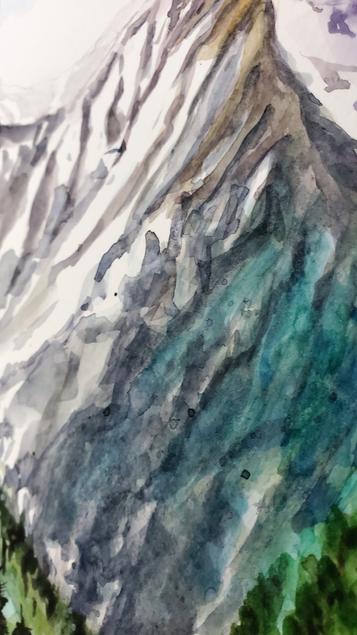 Original Watercolor Mountain Landscape Painting: Expressionist Art (12x9)