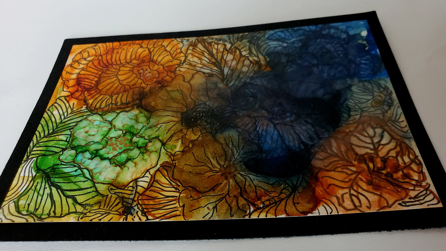 Abstract Colorful Floral Alcohol Ink Art Painting 6.5x4.5"