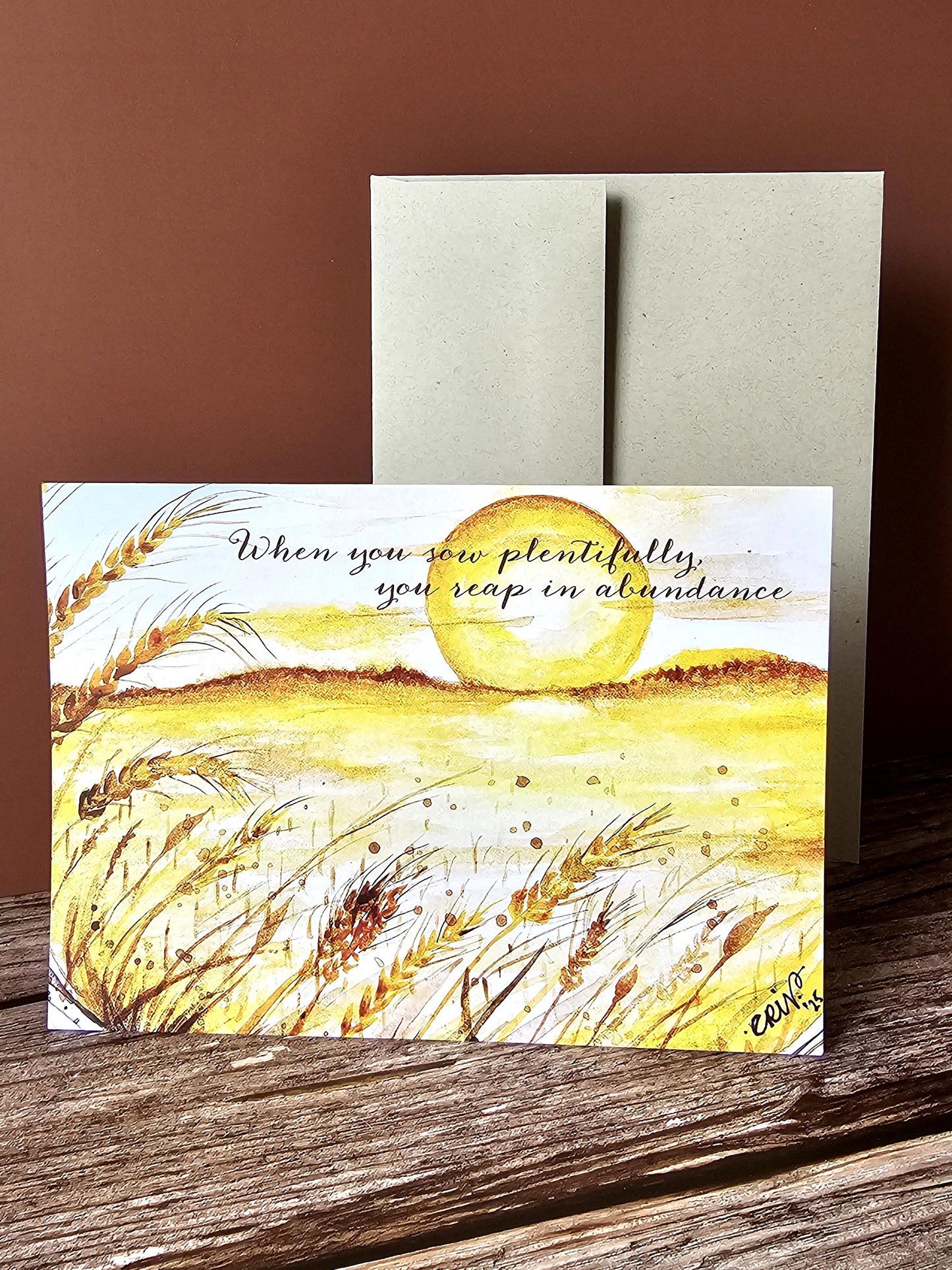 Watercolor Fall Greeting Card Set of 5: Christian Harvest Art - 5x7 with Tan Envelopes