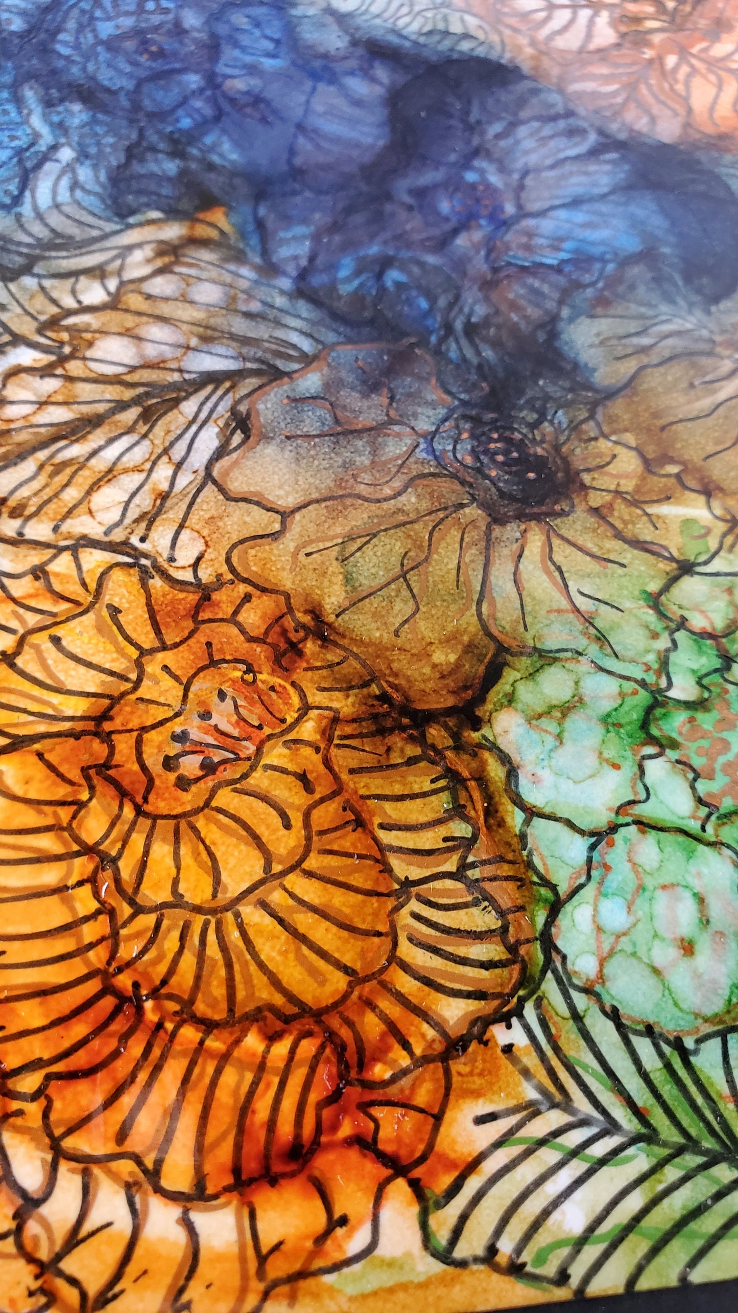 Abstract Colorful Floral Alcohol Ink Art Painting 6.5x4.5"