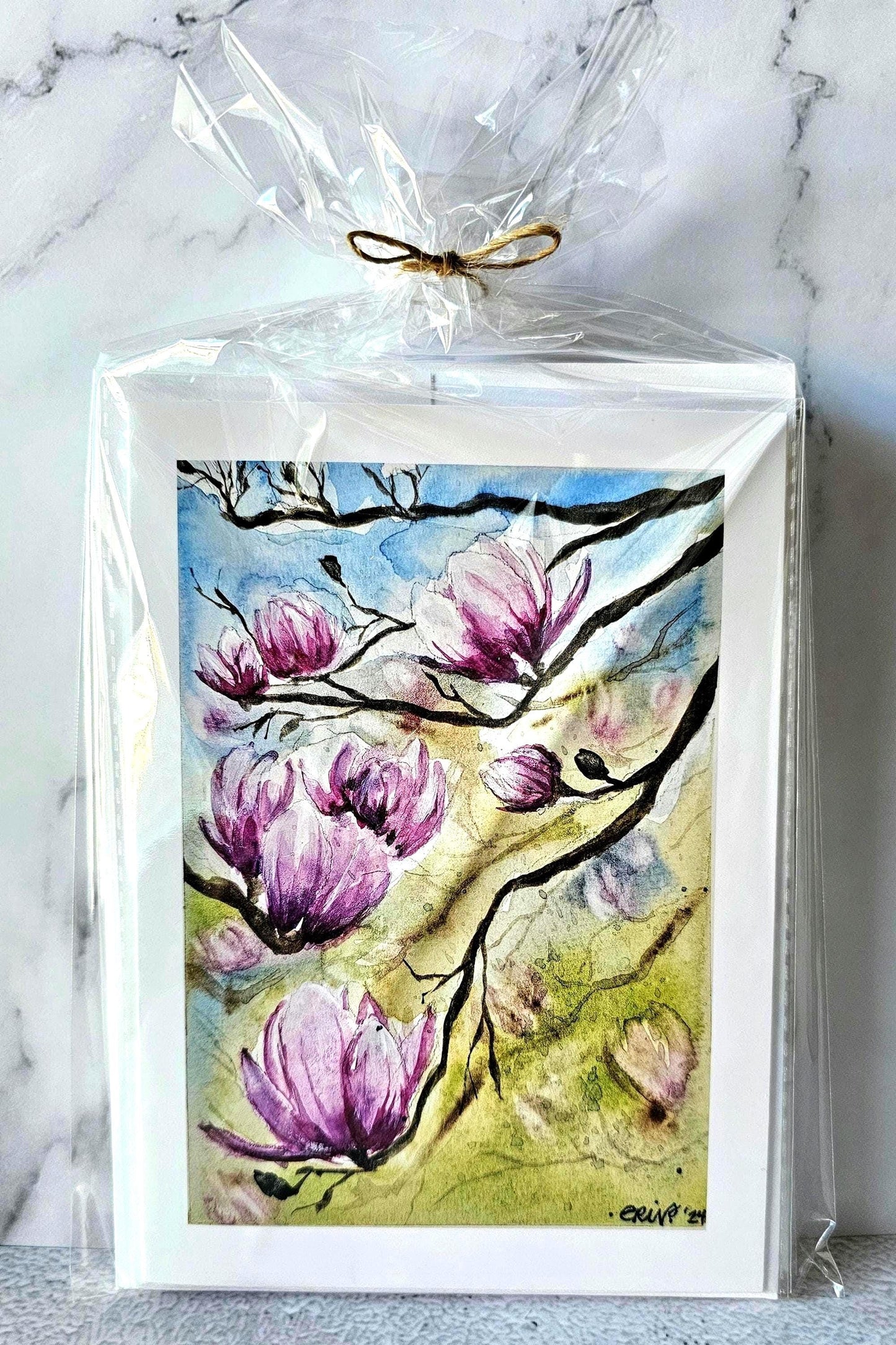 Watercolor Tulip Tree Greeting Cards: Spring Floral Blank Notecards, Set of 5