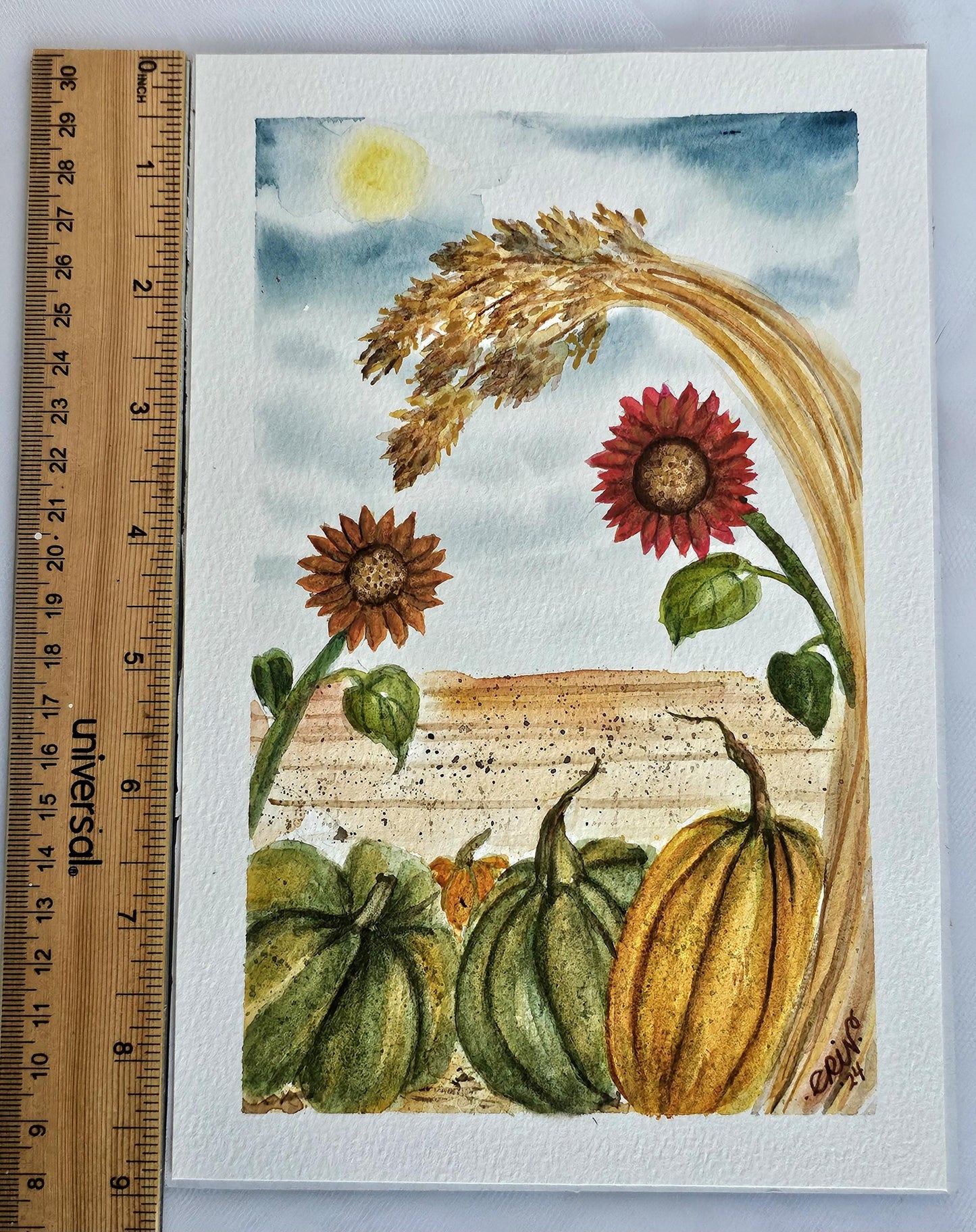 Original Watercolor Art Painting 'Grateful Harvest' Unframed 9x6 Autumn Fall Thanksgiving Theme