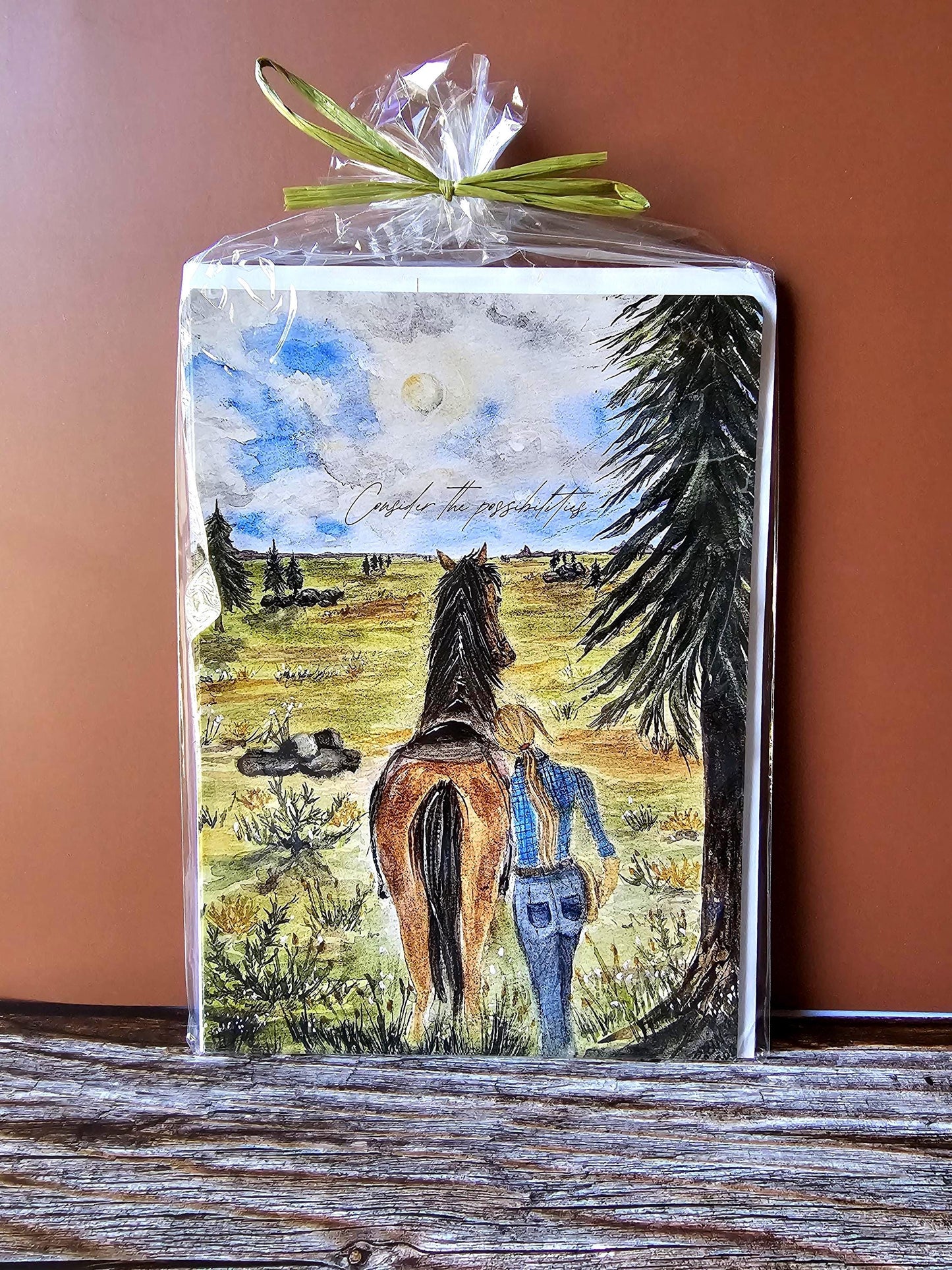 Original Watercolor Print Set of 5 NoteCards'Consider The Possibilities' Blank Other Side 5.5x7.5 With White Envelope