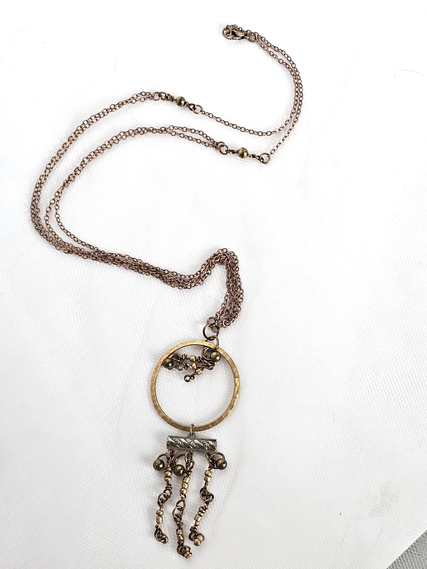 Handmade Steampunk Dangle Necklace: Bronze Tone Boho Pendant