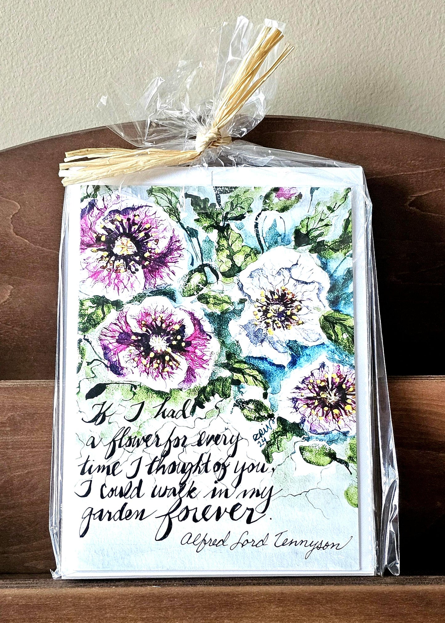 Pansy Watercolor Print Cards: Tennyson Saying, Set of 5