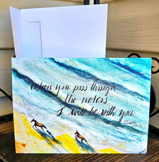 Watercolor Horses on Beach Art Print Greeting Card: Christian Encouragement (5x7)