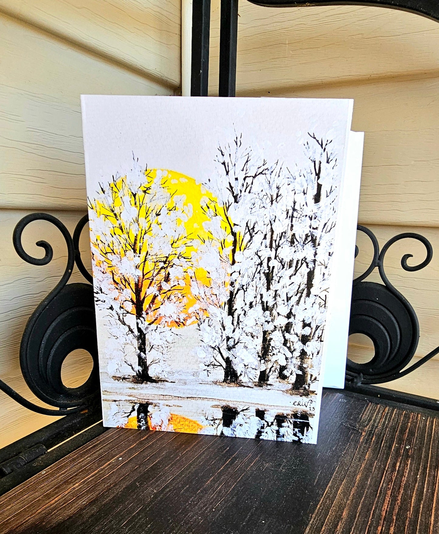 Winter Moon Watercolor Greeting Card: Blank 5x7 Art Card