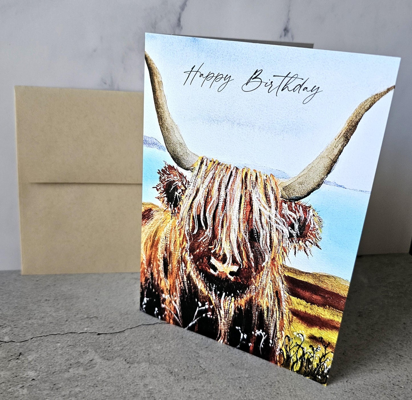 Highland Cow Birthday Cards: Watercolor Art Prints, Set of 5