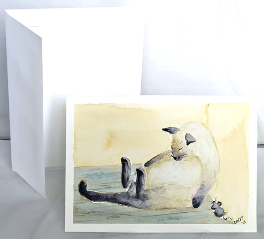 Original Watercolor Art Painting/Greeting Card 'Snoozy Pud' 5x7 With White Envelope