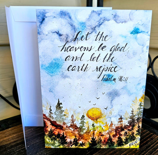 Original Watercolor Art Print Card Christian Encouragement Greeting Card 'Mountainside Sun' 5x7 With White Envelope - Blank Inside