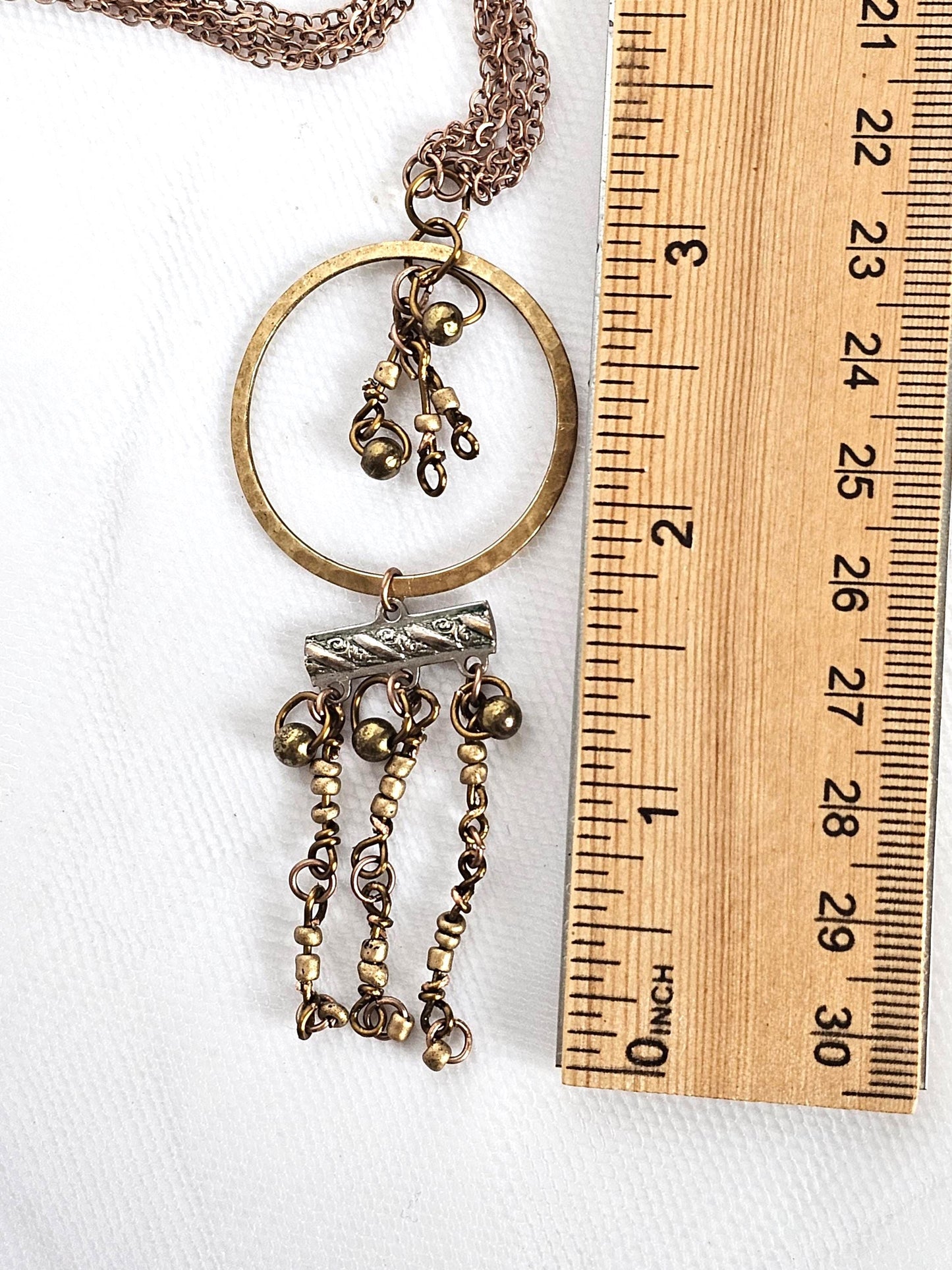 Handmade Steampunk Dangle Necklace: Bronze Tone Boho Pendant