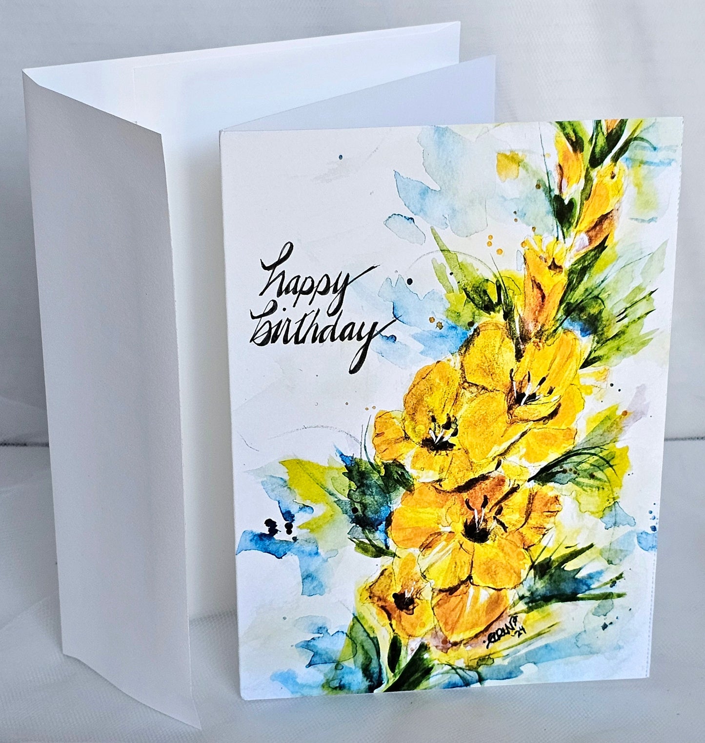 Watercolor Gladiola Birthday Greeting Card: Christian Greeting, Floral Art Print
