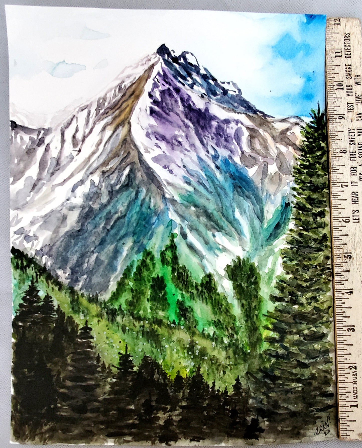 Original Watercolor Mountain Landscape Painting: Expressionist Art (12x9)