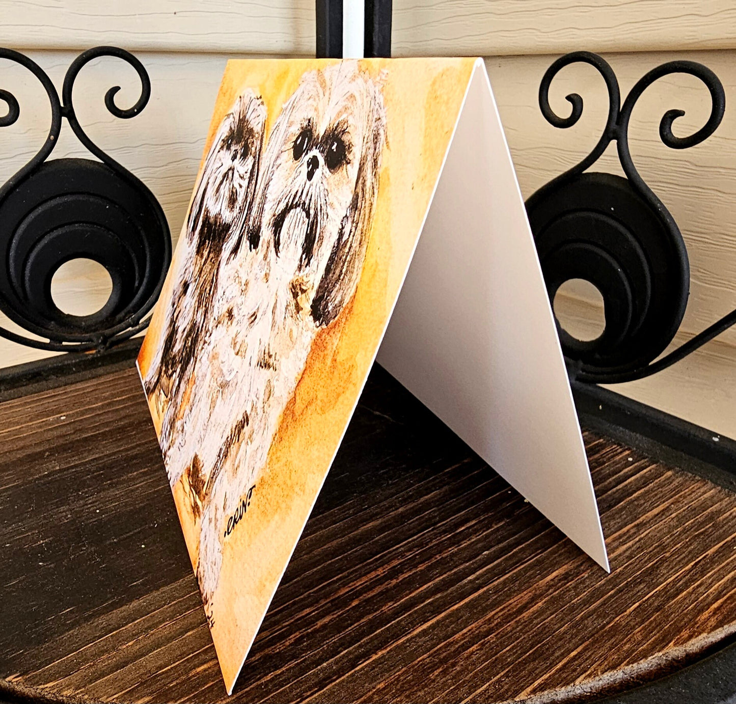 Watercolor Shih Tzu Pups Greeting Card: Blank Inside, 5x7 with Envelope