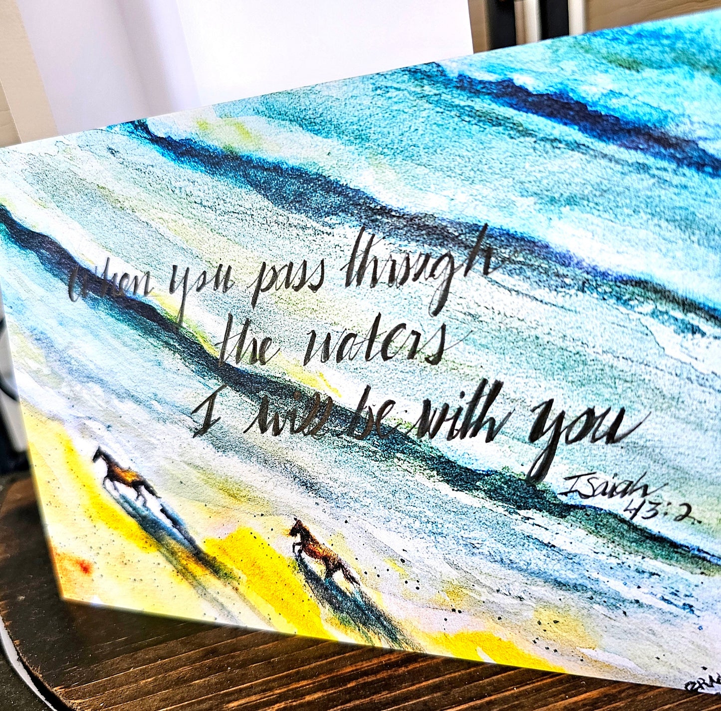 Watercolor Horses on Beach Art Print Greeting Card: Christian Encouragement (5x7)