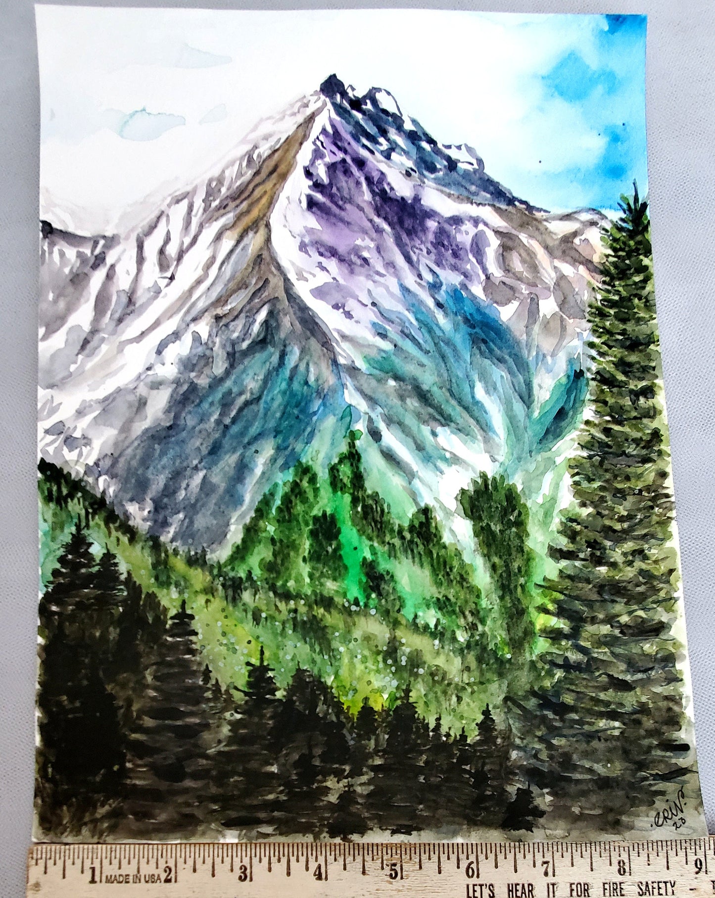 Original Watercolor Mountain Landscape Painting: Expressionist Art (12x9)