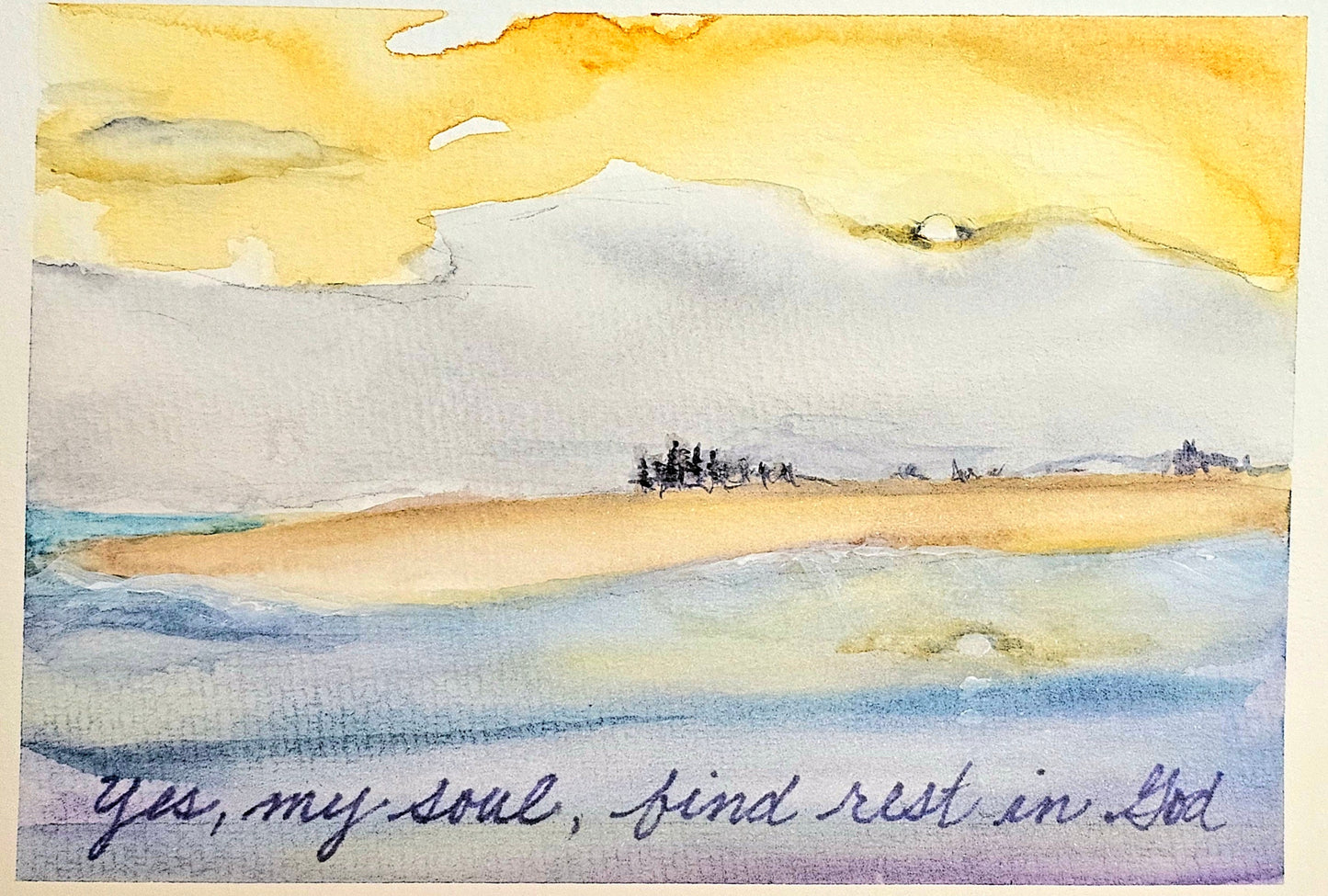 Original Beach Watercolor Art Card: 'My Soul Finds Rest' (5x7)
