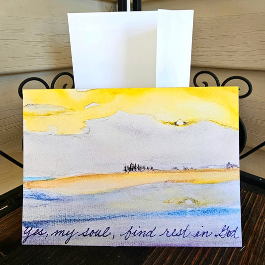 Watercolor Print Greeting Card: Christian Encouragement, 'Yes My Soul' (5x7 with Envelope)