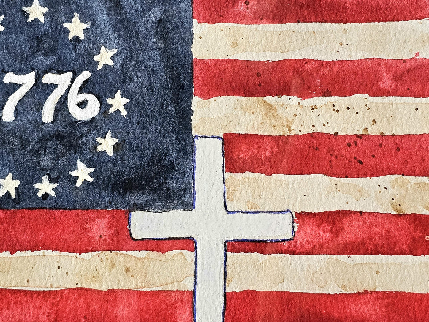 Original Watercolor Painting: 1776 US Flag, Christian Patriotic Art, Unframed