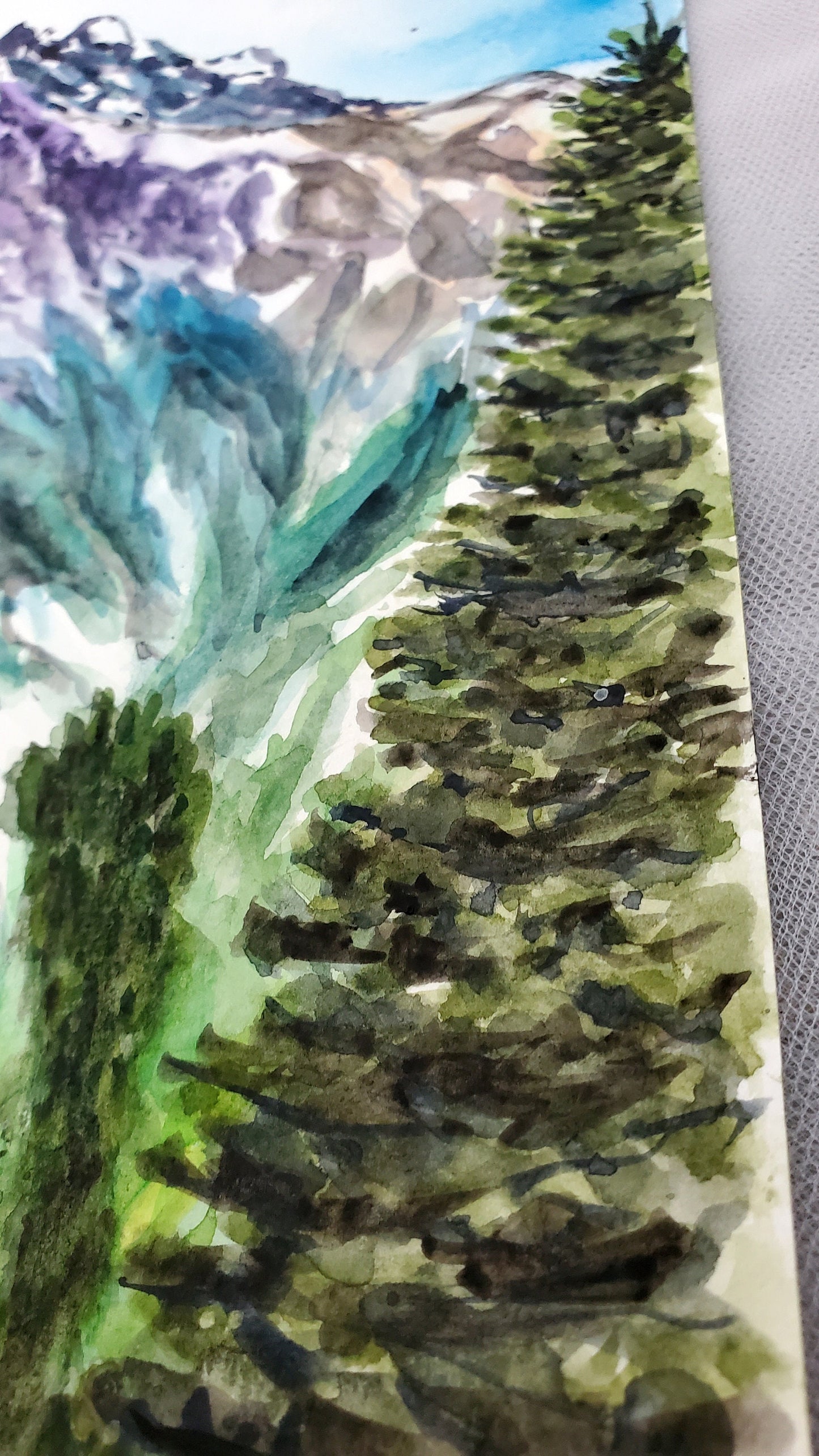 Original Watercolor Mountain Landscape Painting: Expressionist Art (12x9)