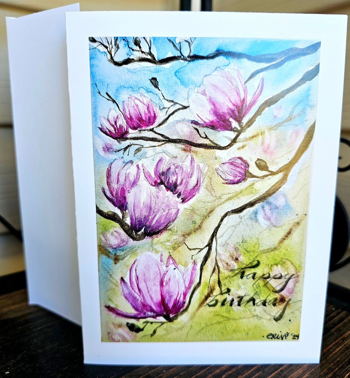 Watercolor Tulip Tree Birthday Card: Blank Floral Greeting Card (5x7)