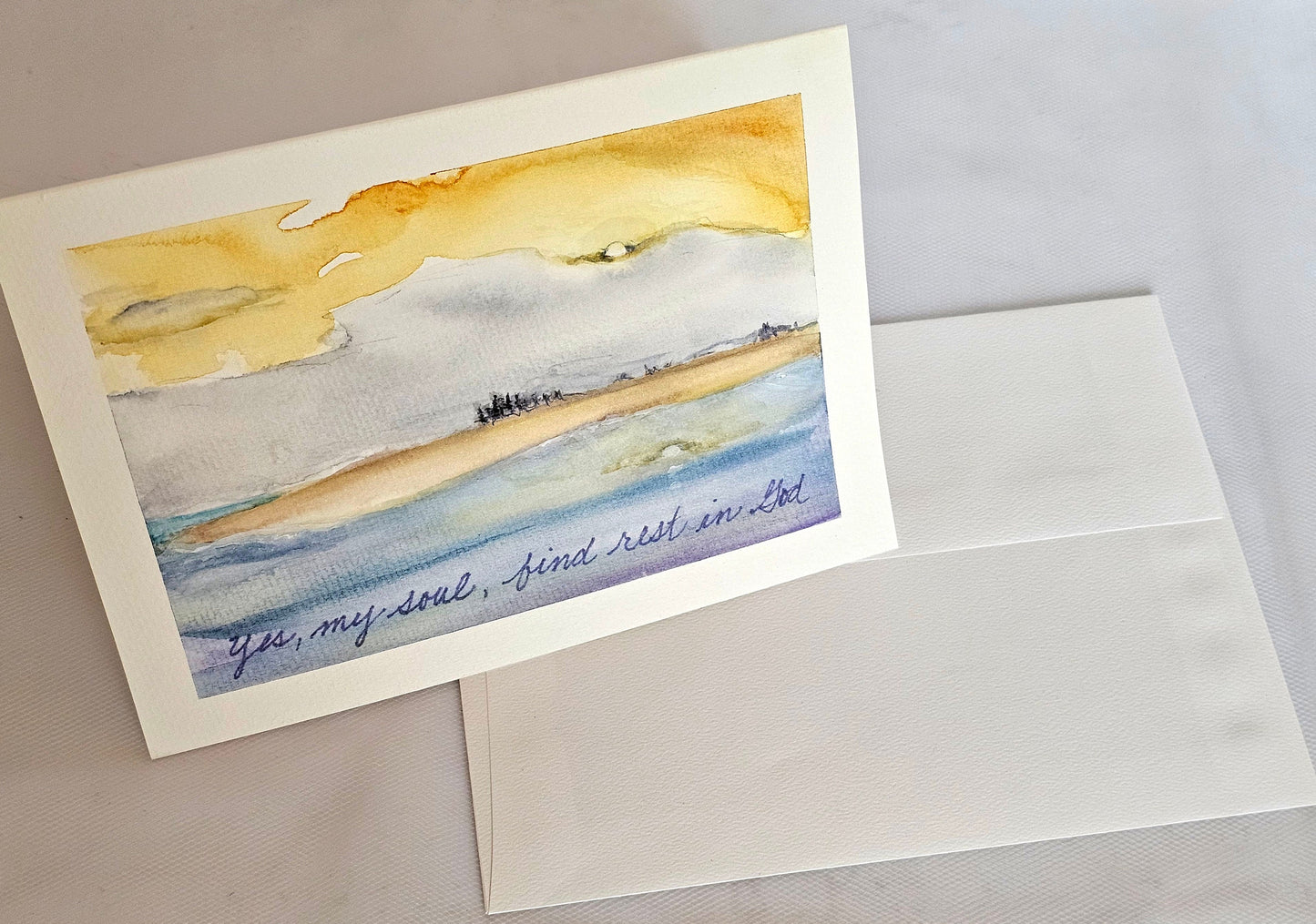 Original Beach Watercolor Art Card: 'My Soul Finds Rest' (5x7)