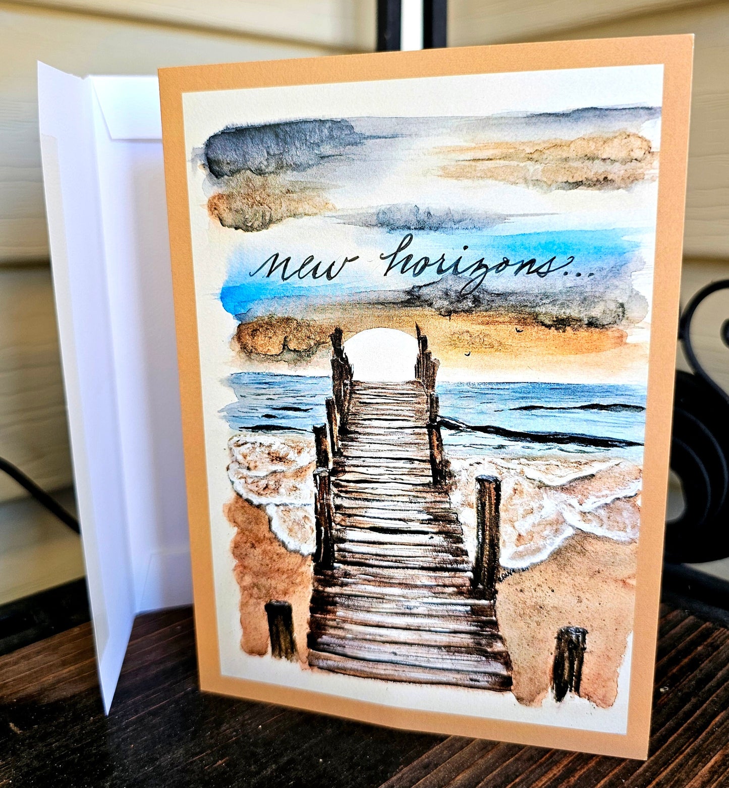 Watercolor Art Card: 'New Horizons' Encouragement Greeting (5x7) with White Envelope