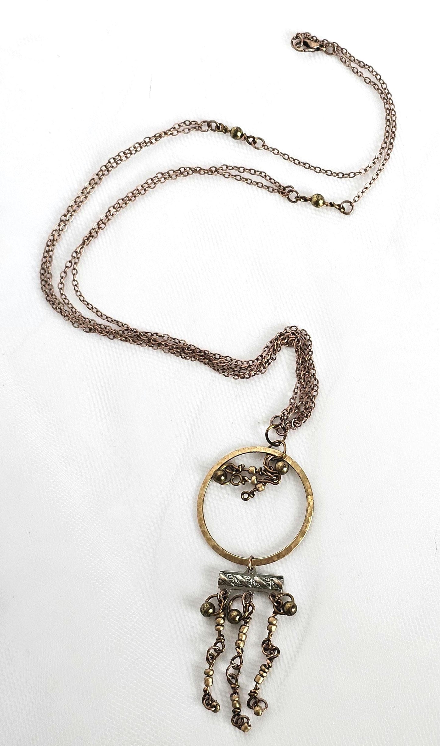 Handmade Steampunk Dangle Necklace: Bronze Tone Boho Pendant