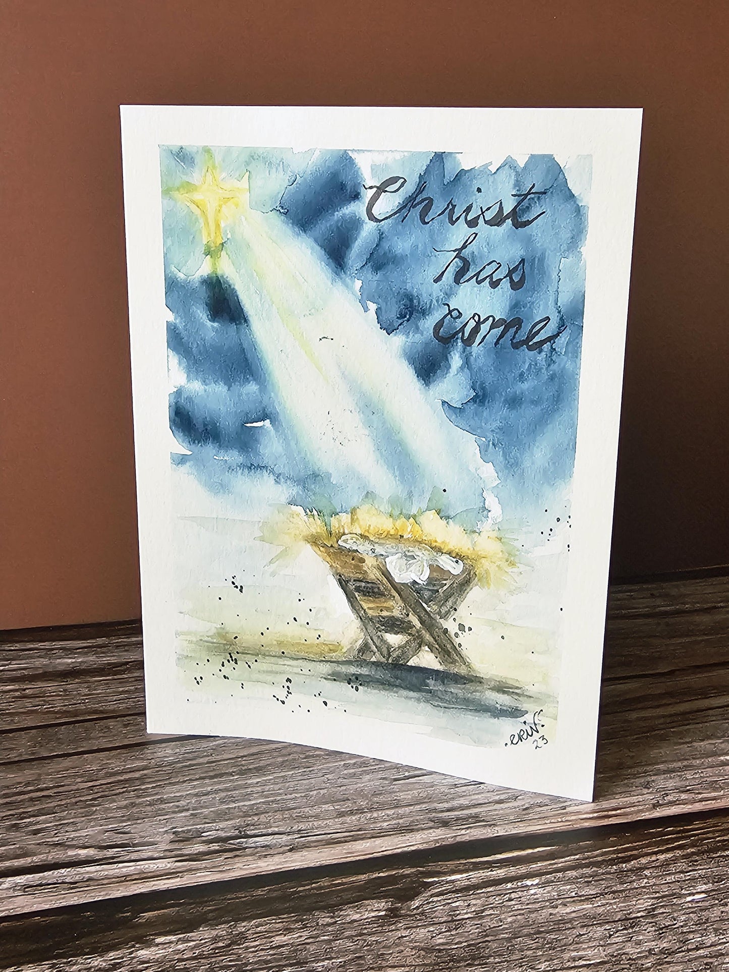 Original Watercolor Nativity Christmas Card: 'Christ Has Come' 5x7