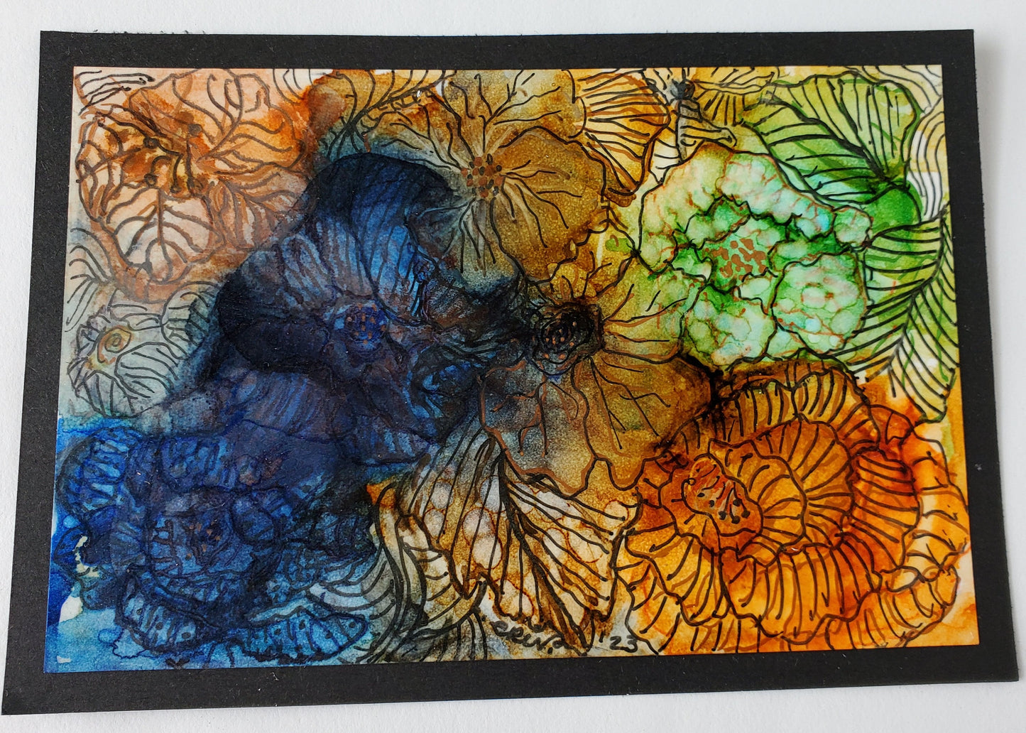 Abstract Colorful Floral Alcohol Ink Art Painting 6.5x4.5"