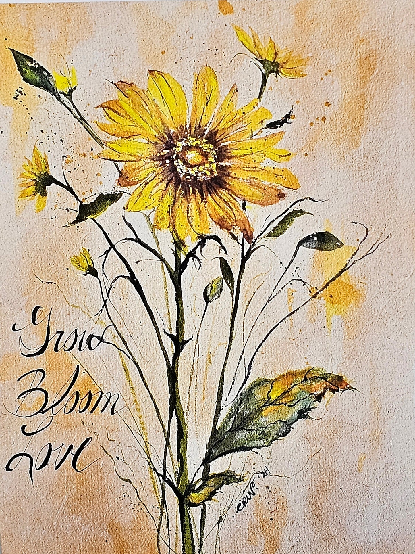 Watercolor Daisy Art Print Card: 'Grow, Bloom, Love' Greeting Card