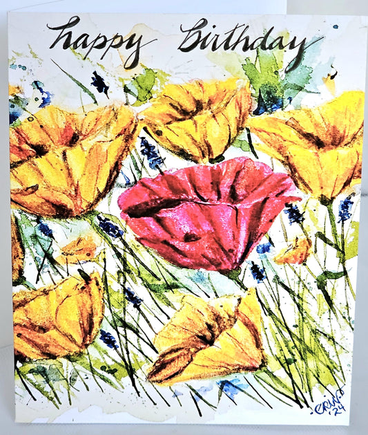 Watercolor Poppies Birthday Card: Christian Art Print (5x7)