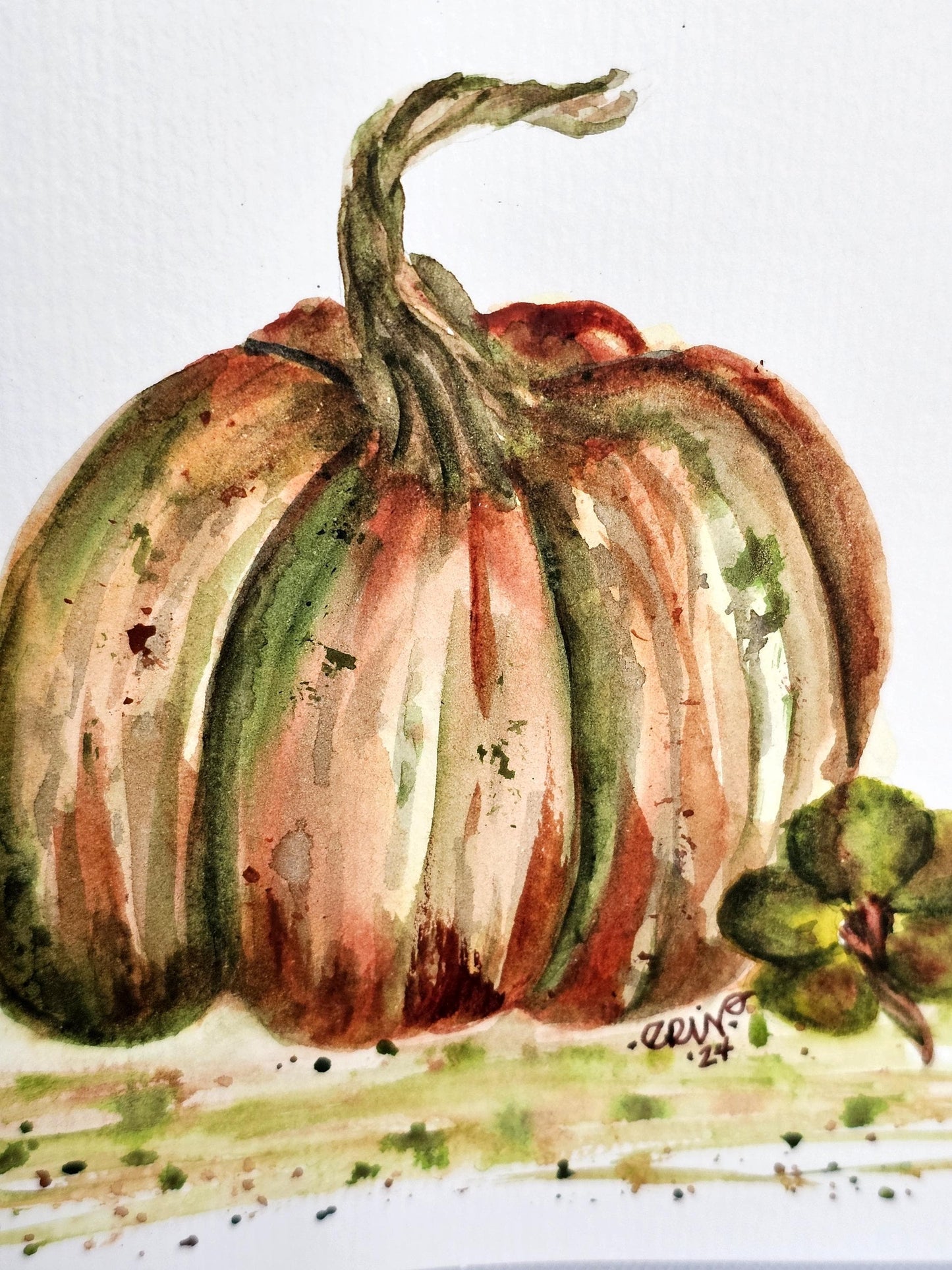 Original Watercolor Art Greeting Card 'Autumn Blessings' Pumpkins 5x7 With White Envelope