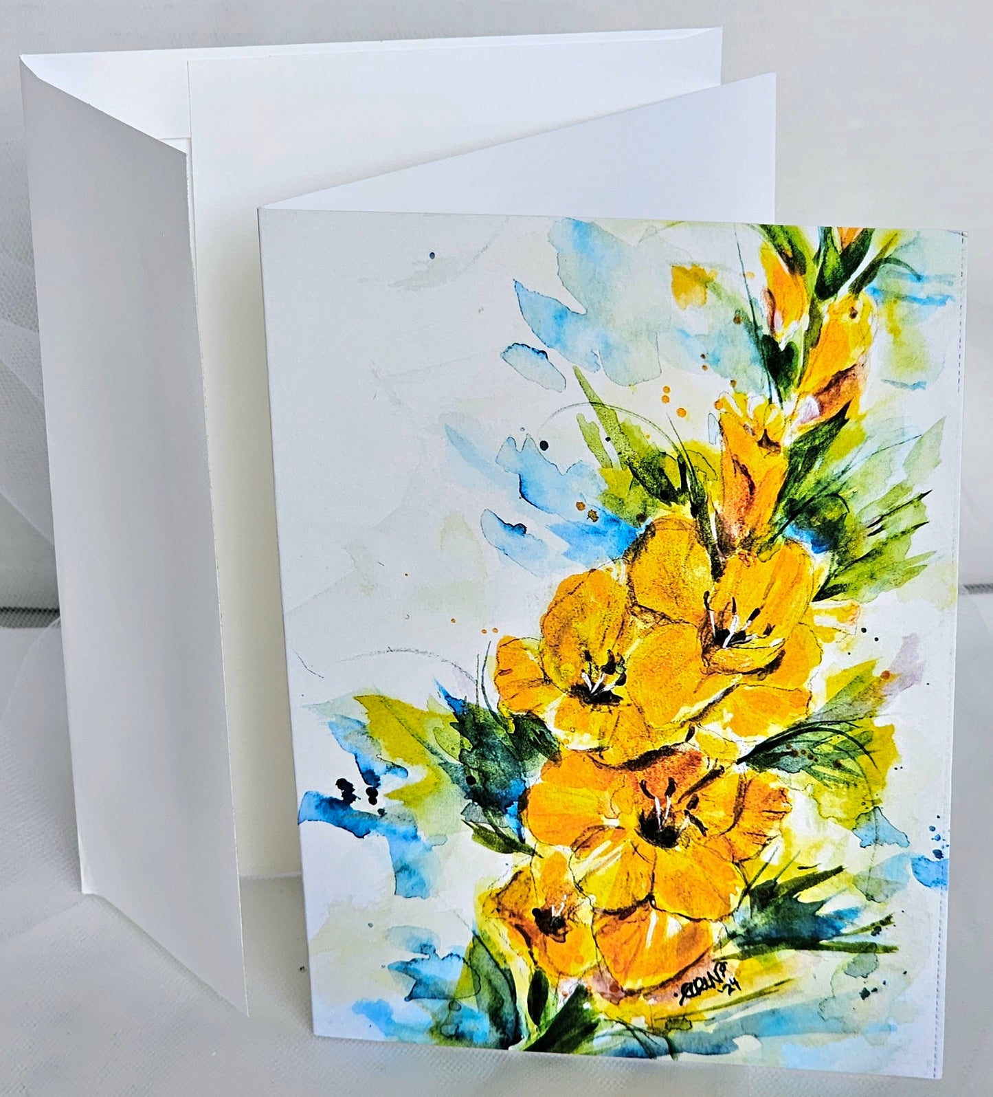 Watercolor Gladiola Greeting Card: Floral Art Print, 5x7 Blank Card