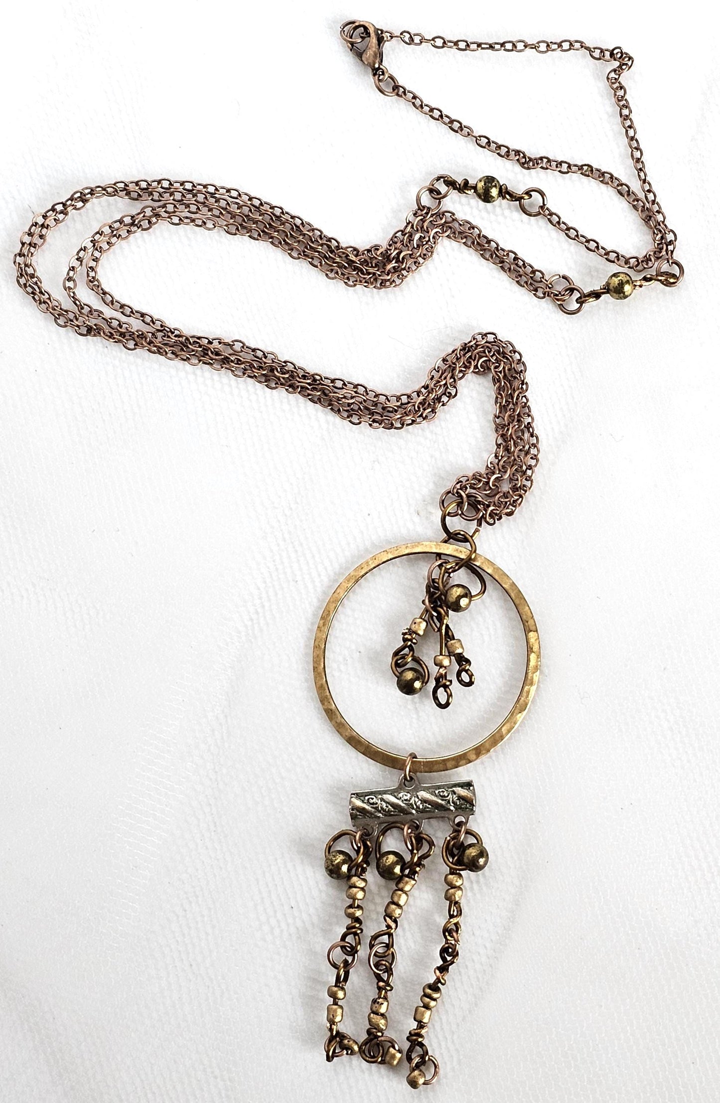 Handmade Steampunk Dangle Necklace: Bronze Tone Boho Pendant
