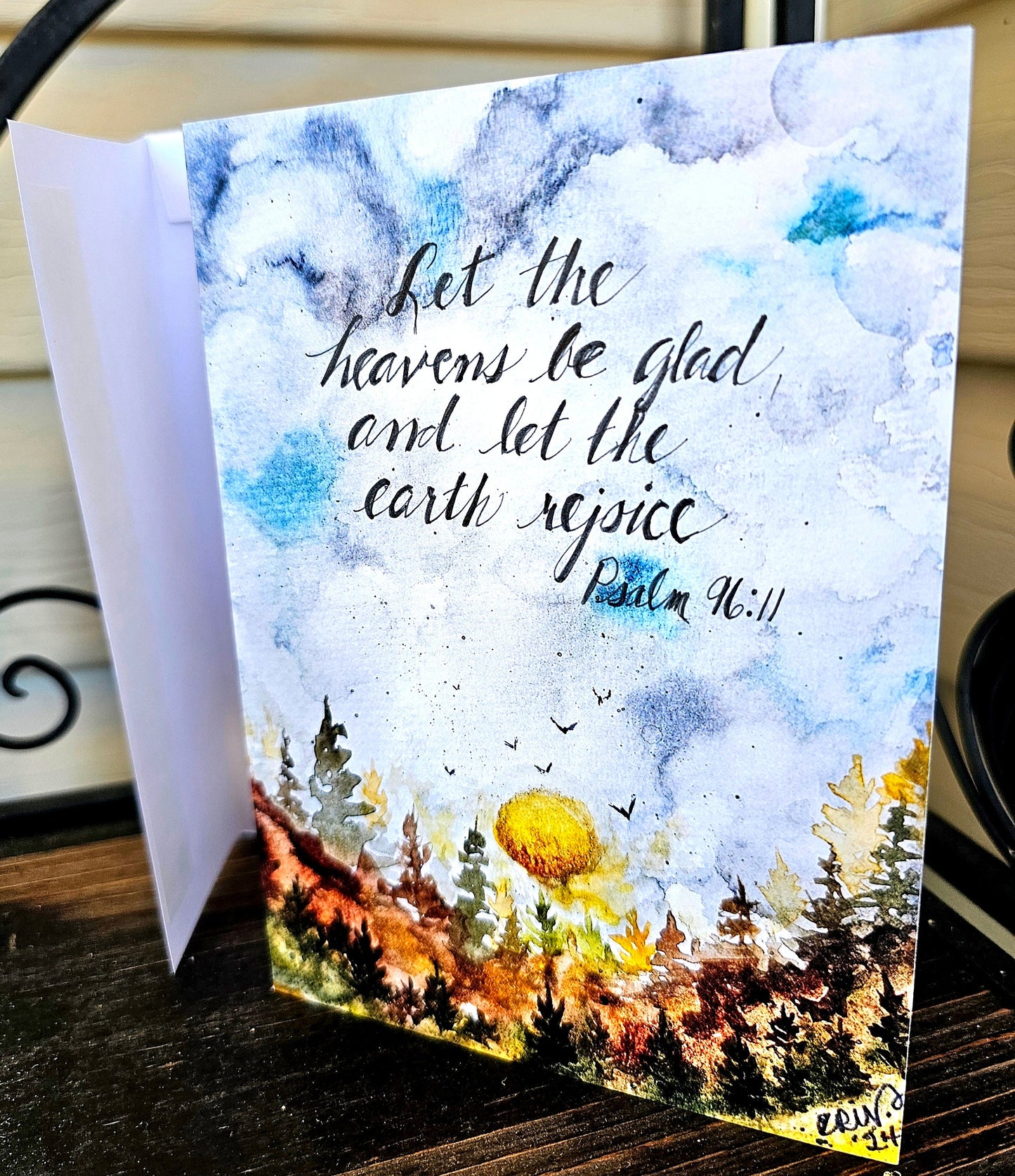 Original Watercolor Art Print Card Christian Encouragement Greeting Card 'Mountainside Sun' 5x7 With White Envelope - Blank Inside