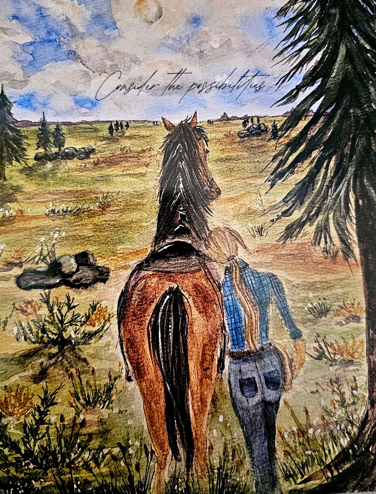 Original Watercolor Print Set of 5 NoteCards'Consider The Possibilities' Blank Other Side 5.5x7.5 With White Envelope