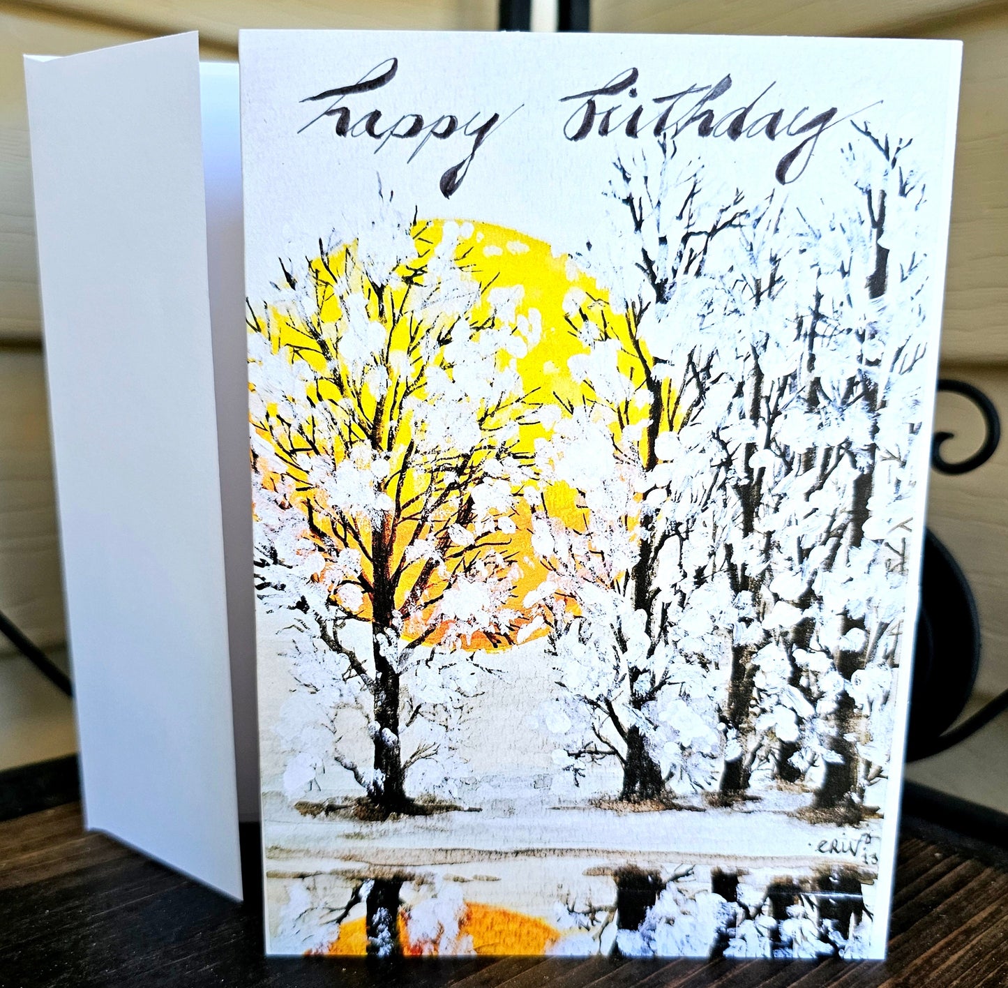 Watercolor Print Birthday Greeting Card: 'Winter Moon' 5x7 Blank Card