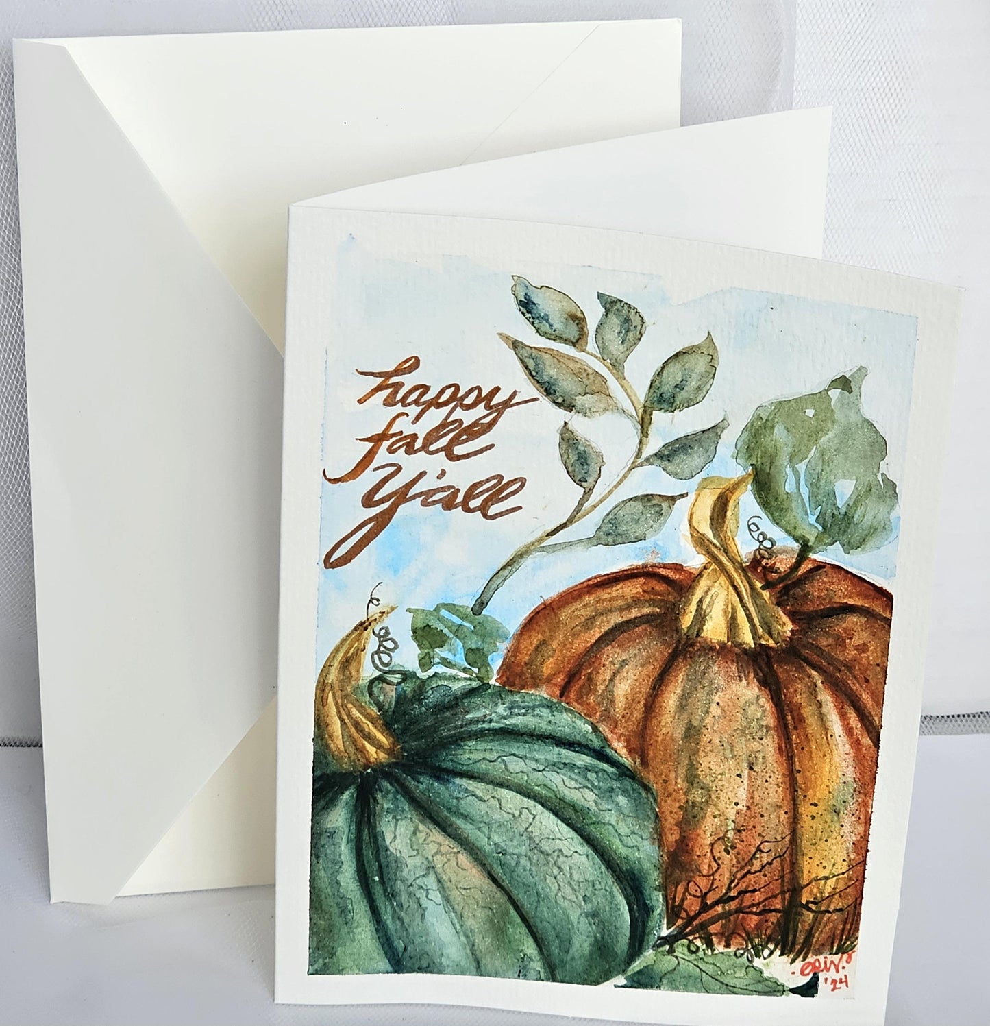 Watercolor Pumpkin Greeting Card: 'Happy Fall Y'all' 5x7
