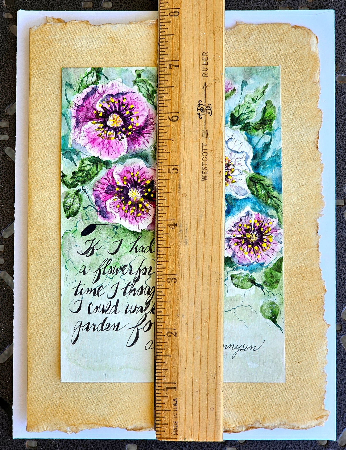 Watercolor Original Painted Poppies Art Card: Burnt Edge Parchment with Envelope